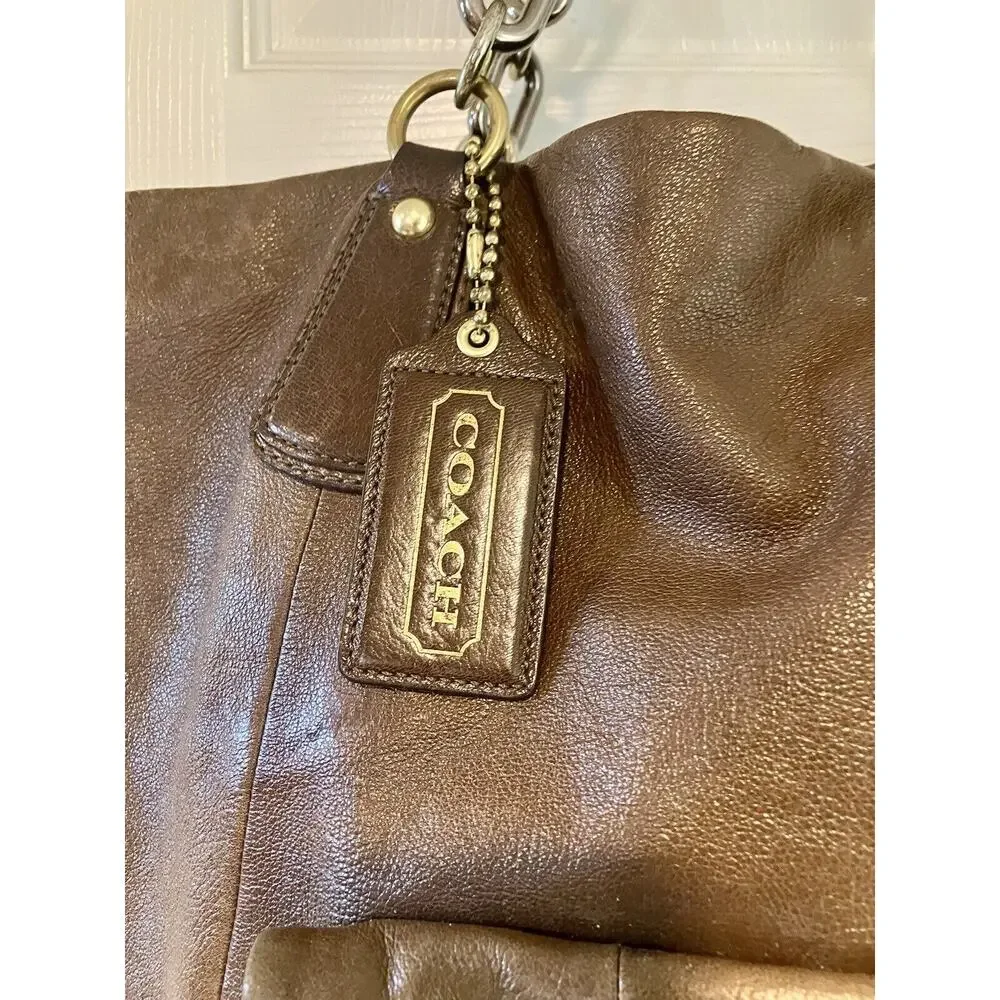 Y2K Coach Tote Bag Purse Brown Leather Kristin Gold Buckle Chain XL Hobo Bag